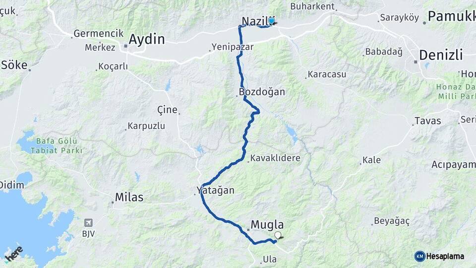 Aydın Kuyucak Muğla Arası Kaç Km - Yol Haritası