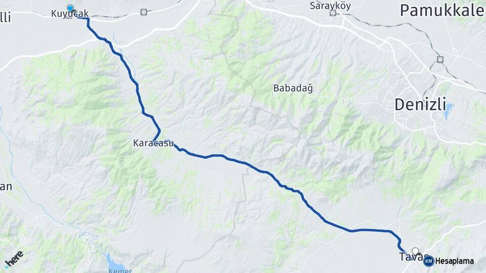 Aydın Kuyucak Tavas Denizli Arası Kaç Km - Yol Haritası