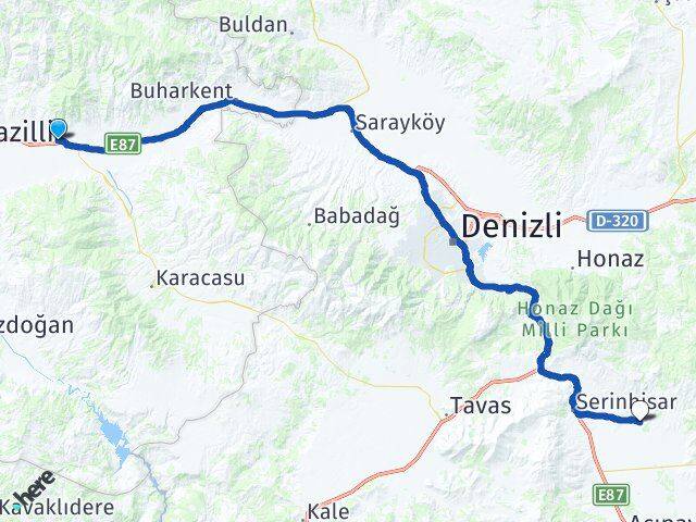 Aydın Kuyucak Yatağan Serinhisar Denizli Arası Kaç Km - Yol Haritası