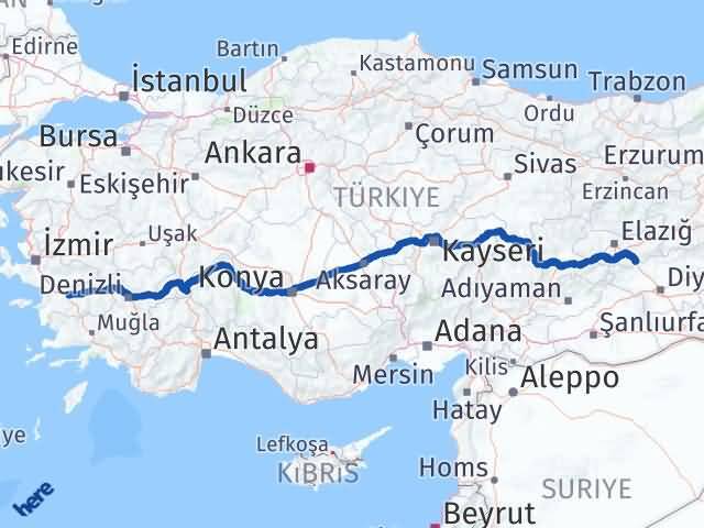 Aydın Maden Elazığ Arası Kaç Km - Yol Haritası