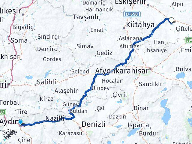 Aydın Mahmudiye Eskişehir Arası Kaç Km - Yol Haritası
