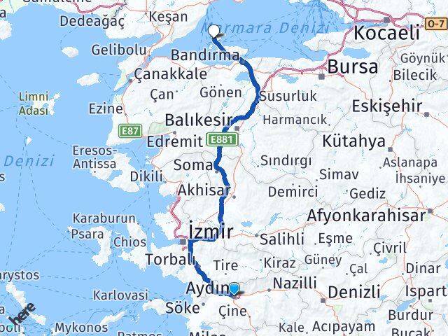 Aydın Marmara Balıkesir Arası Kaç Km - Yol Haritası