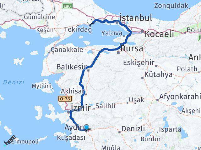 Aydın Marmaraereğlisi Tekirdağ Arası Kaç Km - Yol Haritası
