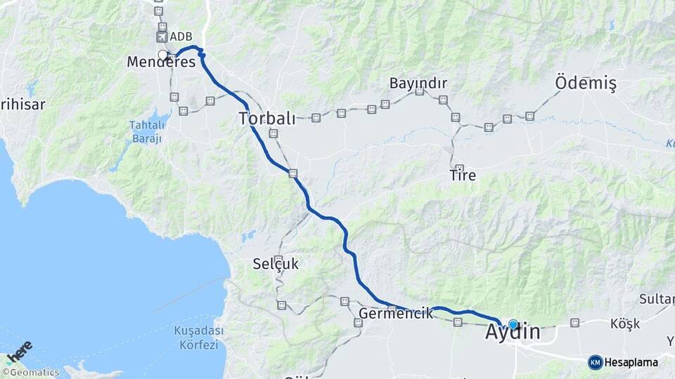 Aydın Menderes İzmir Arası Kaç Km - Yol Haritası