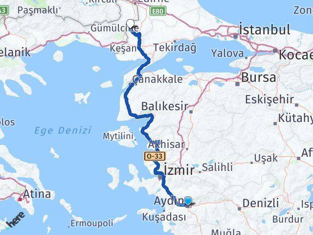 Aydın Meriç Edirne Arası Kaç Km - Yol Haritası
