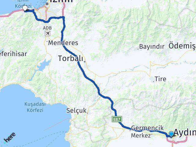 Aydın Narlıdere İzmir Arası Kaç Km - Yol Haritası