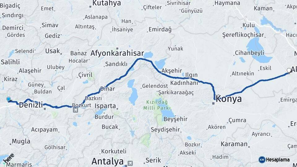 Aydın Nazilli Aksaray Arası Kaç Km - Yol Haritası