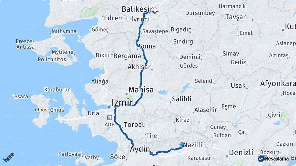 Aydın Nazilli Balıkesir Arası Kaç Km - Yol Haritası