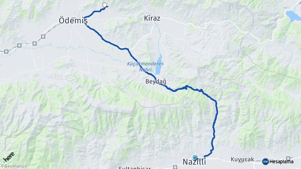 Aydın Nazilli Birgi Ödemiş İzmir Arası Kaç Km - Yol Haritası
