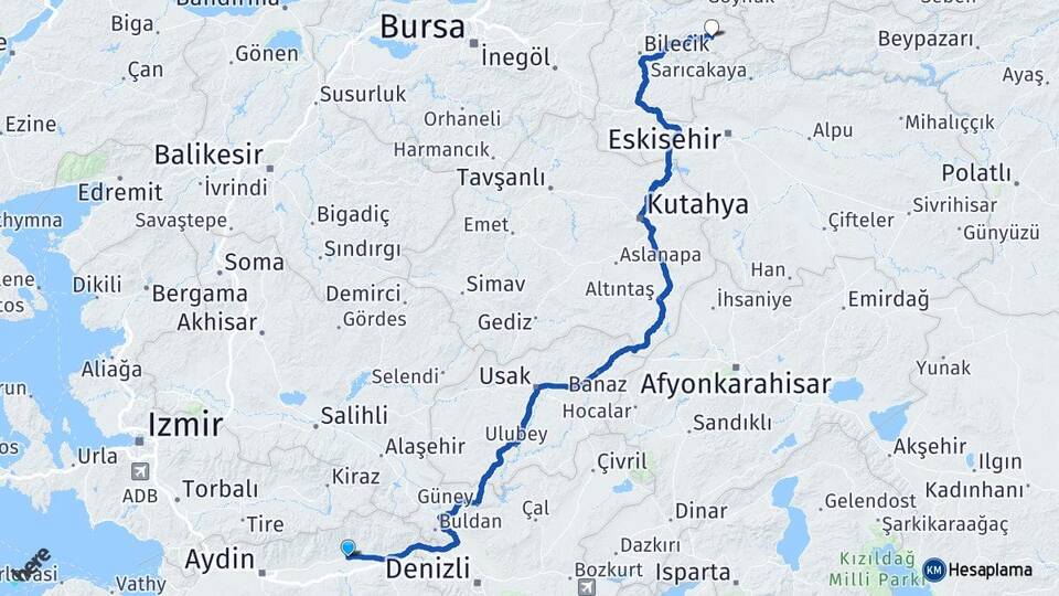Aydın Nazilli Caferler Yenipazar Bilecik Arası Kaç Km - Yol Haritası