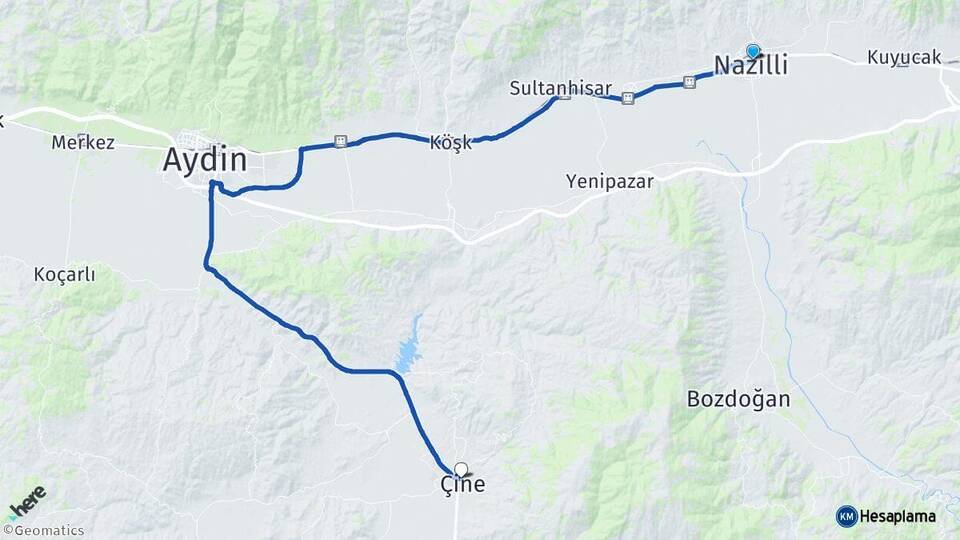 Aydın Nazilli Çine Arası Kaç Km - Yol Haritası