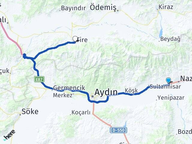 Aydın Nazilli İsabeyli Tire İzmir Arası Kaç Km - Yol Haritası