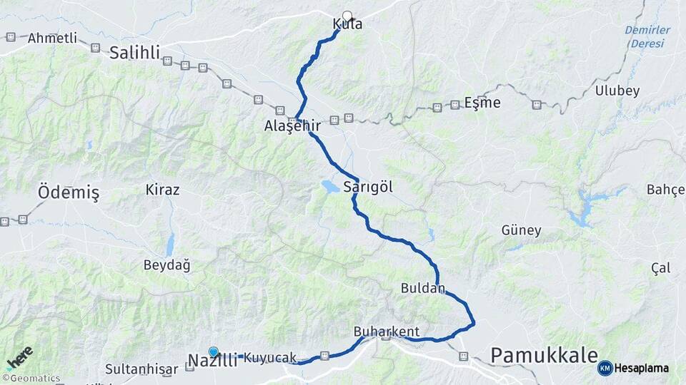 Aydın Nazilli Kula Manisa Arası Kaç Km - Yol Haritası