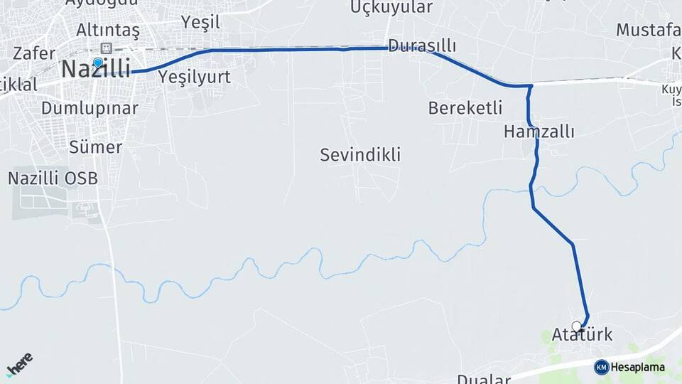 Aydın Nazilli Pirlibey Nazilli Arası Kaç Km - Yol Haritası