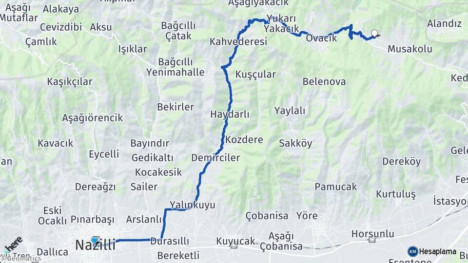Aydın Nazilli Sarıcaova Kuyucak Arası Kaç Km - Yol Haritası