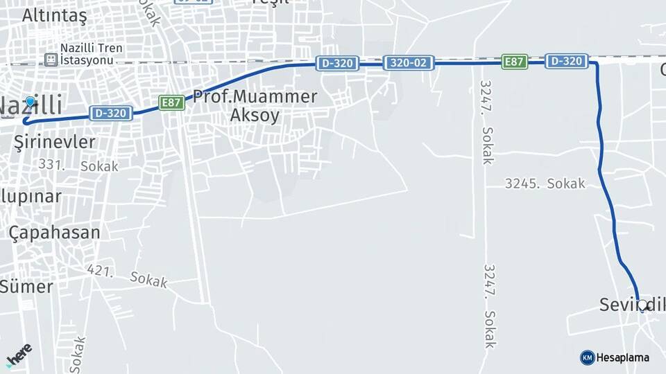 Aydın Nazilli Sevindikli Nazilli Arası Kaç Km - Yol Haritası