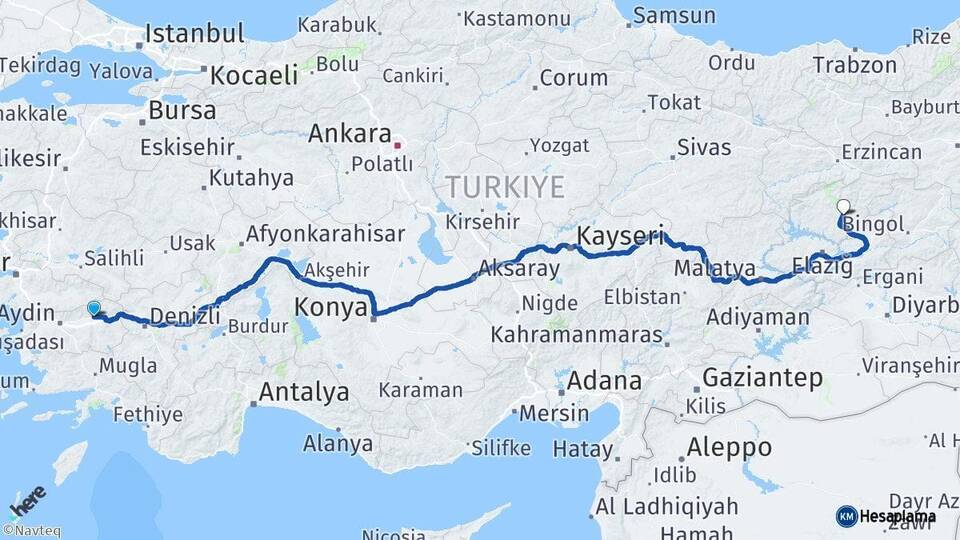 Aydın Nazilli Tunceli Arası Kaç Km - Yol Haritası