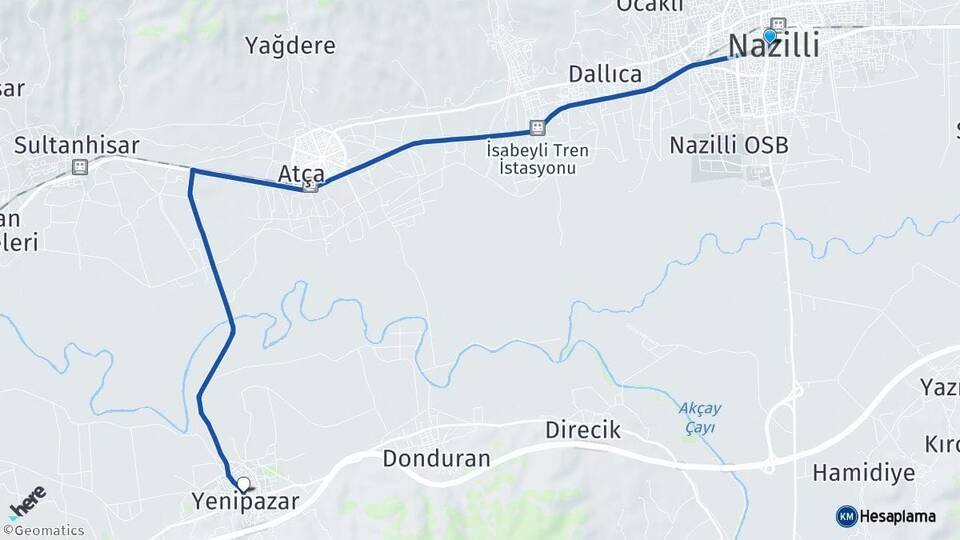 Aydın Nazilli Yenipazar Arası Kaç Km - Yol Haritası