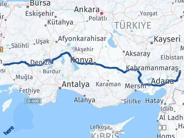 Aydın Onikişubat Kahramanmaraş Arası Kaç Km - Yol Haritası