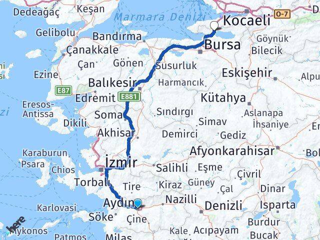 Aydın Orhangazi Bursa Arası Kaç Km - Yol Haritası
