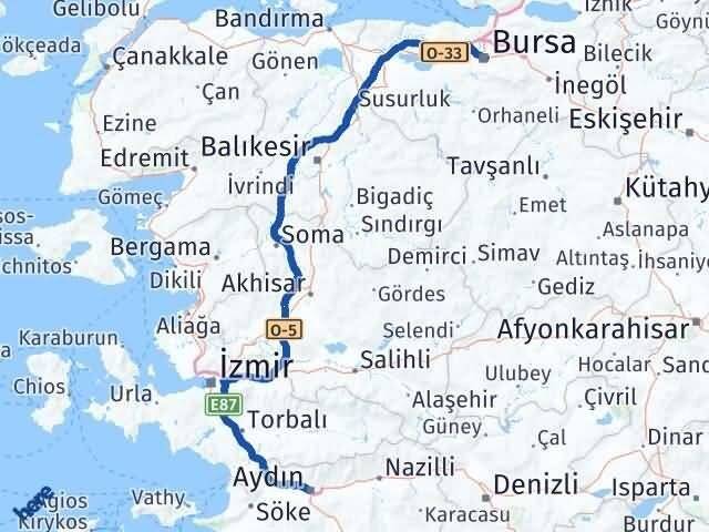 Aydın Osmangazi Bursa Arası Kaç Km - Yol Haritası
