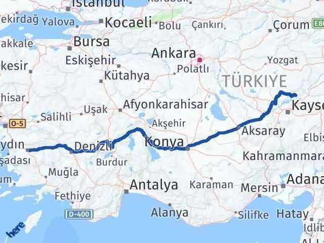 Aydın Özvatan Kayseri Arası Kaç Km - Yol Haritası