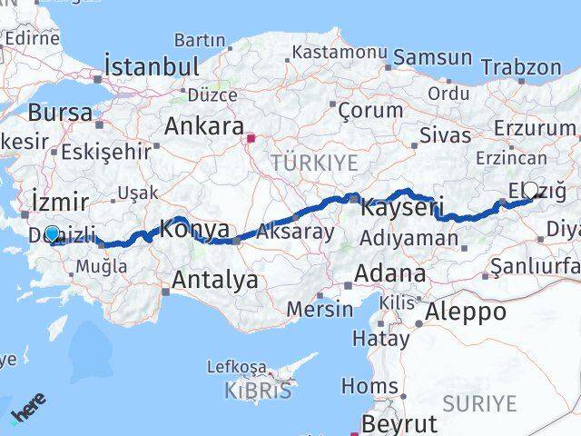 Aydın Palu Elazığ Arası Kaç Km - Yol Haritası
