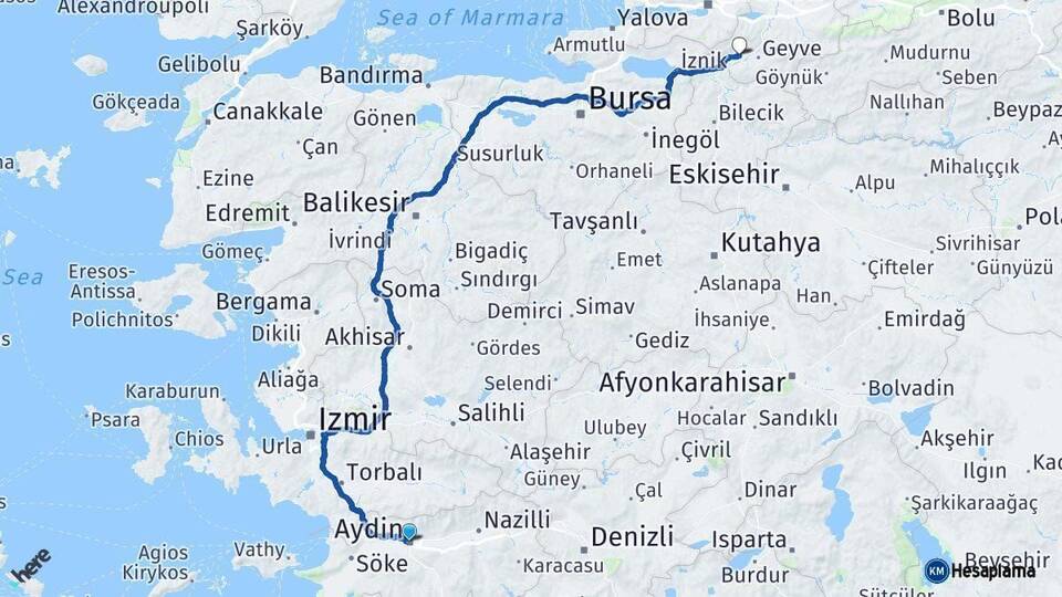 Aydın Pamukova Sakarya Arası Kaç Km - Yol Haritası