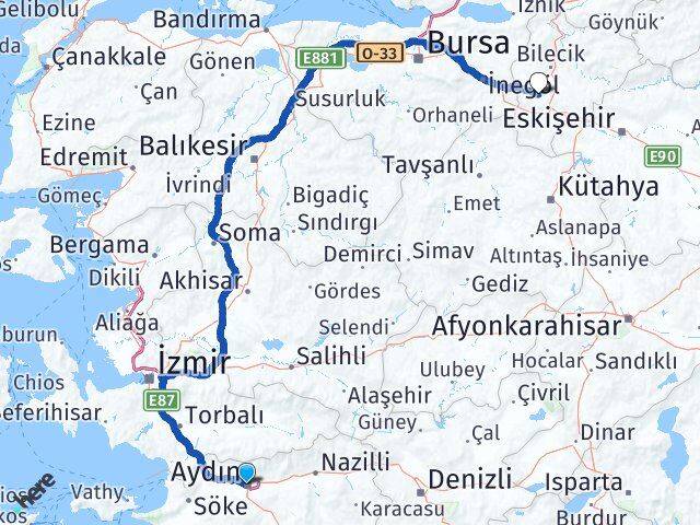 Aydın Pazaryeri Bilecik Arası Kaç Km - Yol Haritası