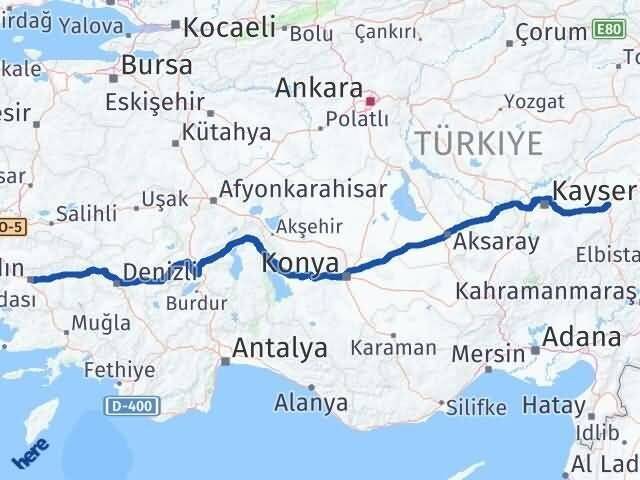 Aydın Pınarbaşı Kayseri Arası Kaç Km - Yol Haritası