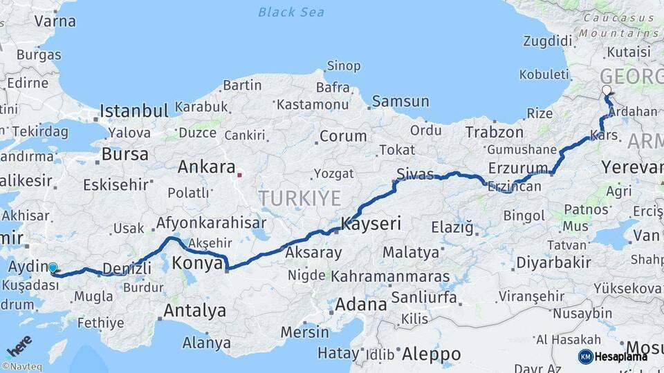 Aydın Posof Ardahan Arası Kaç Km - Yol Haritası