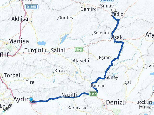 Aydın Şaphane Kütahya Arası Kaç Km - Yol Haritası