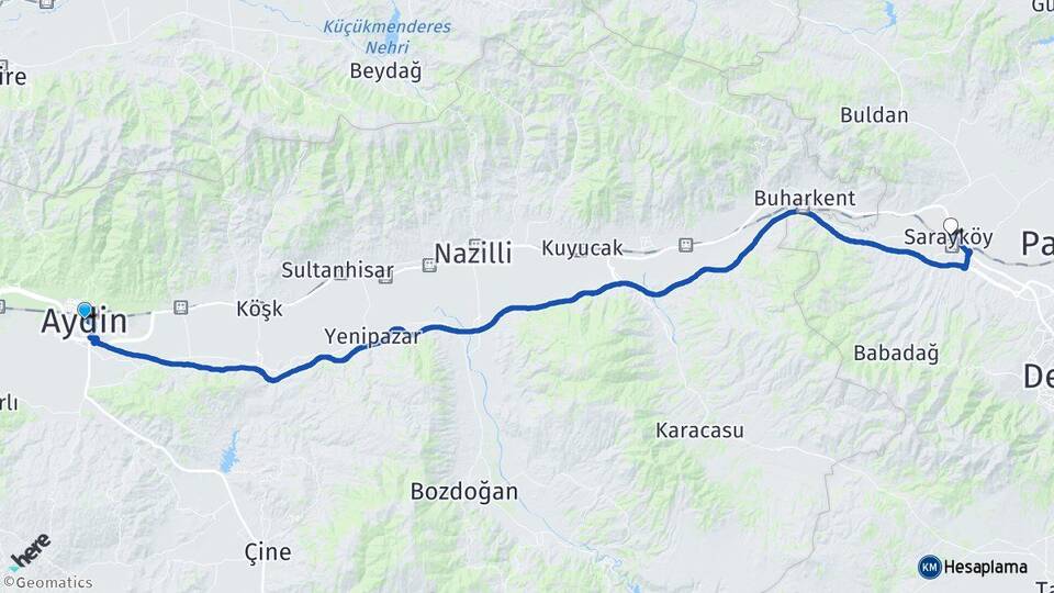 Aydın Sarayköy Denizli Arası Kaç Km - Yol Haritası