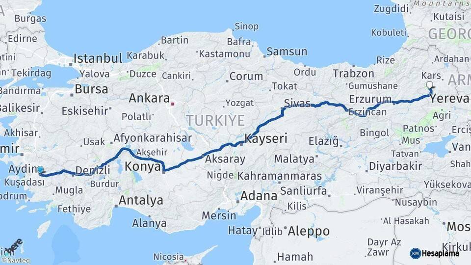 Aydın Sarıkamış Kars Arası Kaç Km - Yol Haritası