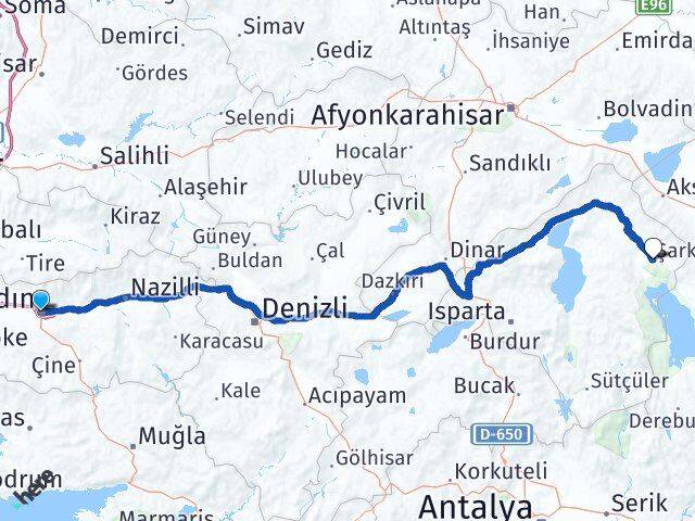 Aydın Şarkikaraağaç Isparta Arası Kaç Km - Yol Haritası