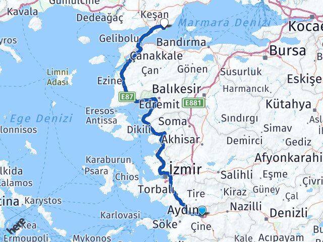 Aydın Şarköy Tekirdağ Arası Kaç Km - Yol Haritası