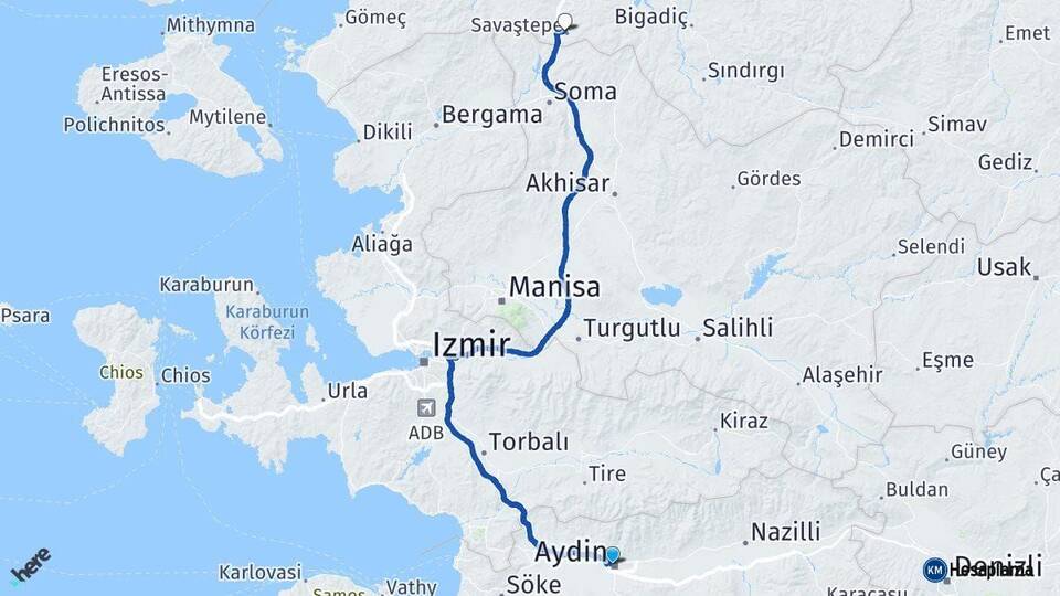 Aydın Savaştepe Balıkesir Arası Kaç Km - Yol Haritası