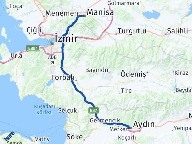 Aydın Şehzadeler Manisa Arası Kaç Km - Yol Haritası