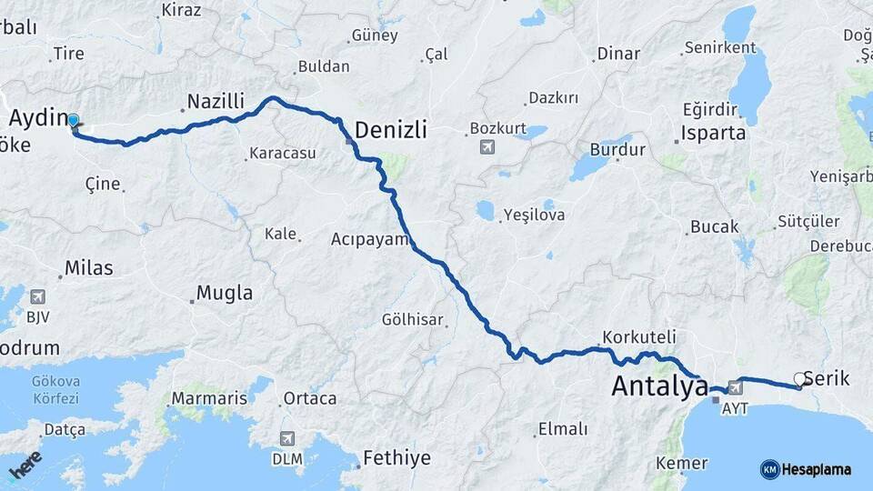 Aydın Serik Antalya Arası Kaç Km - Yol Haritası