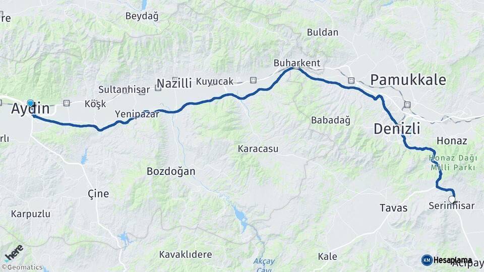 Aydın Serinhisar Denizli Arası Kaç Km - Yol Haritası