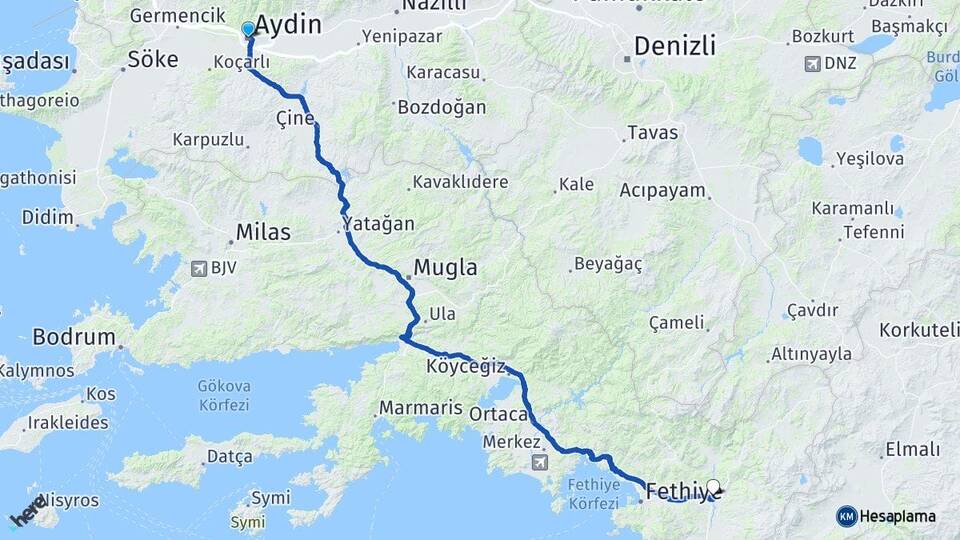 Aydın Seydikemer Muğla Arası Kaç Km - Yol Haritası