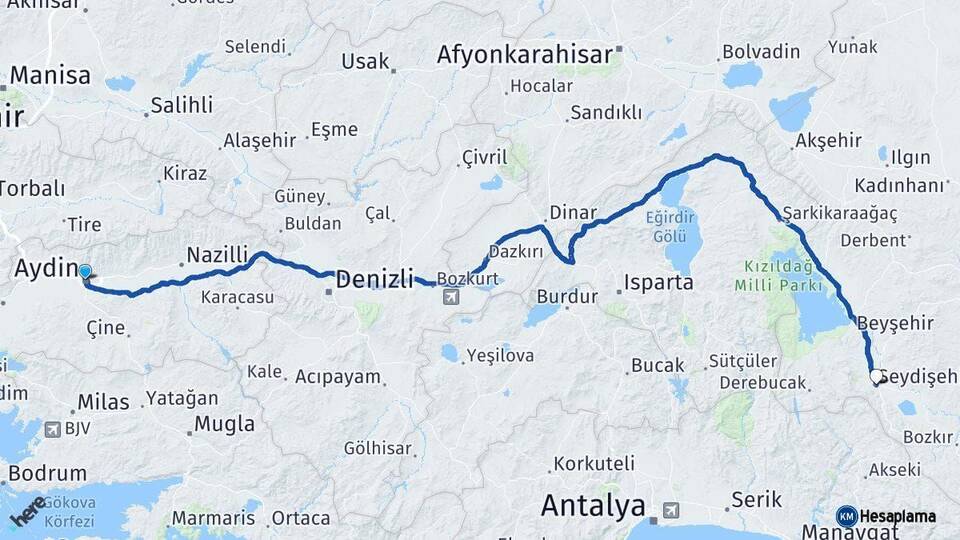 Aydın Seydişehir Konya Arası Kaç Km - Yol Haritası