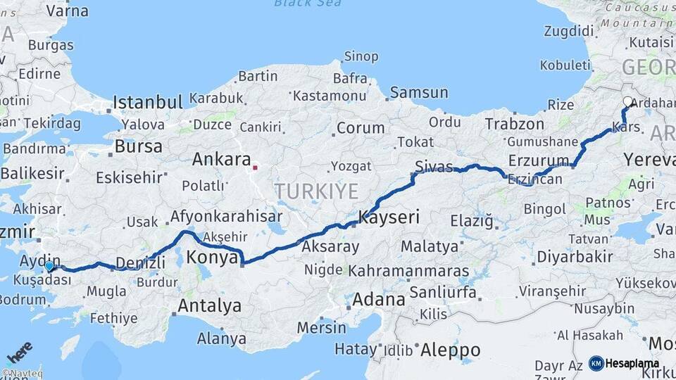 Aydın Söke Ardahan Arası Kaç Km - Yol Haritası