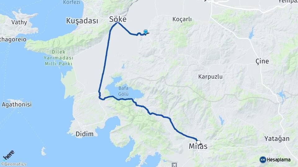 Aydın Söke Bağarası Milas Muğla Arası Kaç Km - Yol Haritası