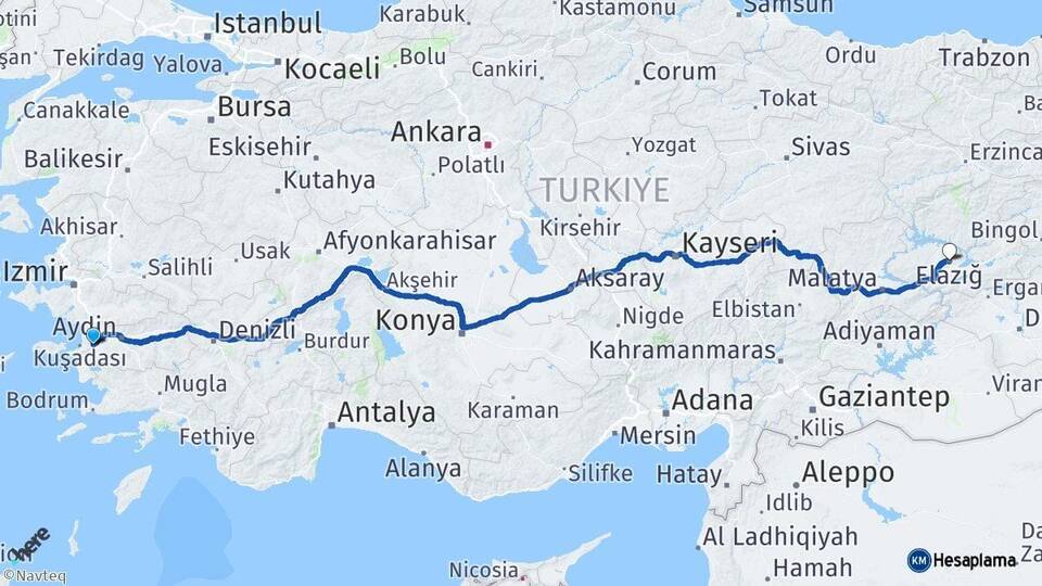 Aydın Söke Elazığ Arası Kaç Km - Yol Haritası