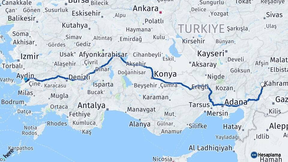 Aydın Söke Kahramanmaraş Arası Kaç Km - Yol Haritası
