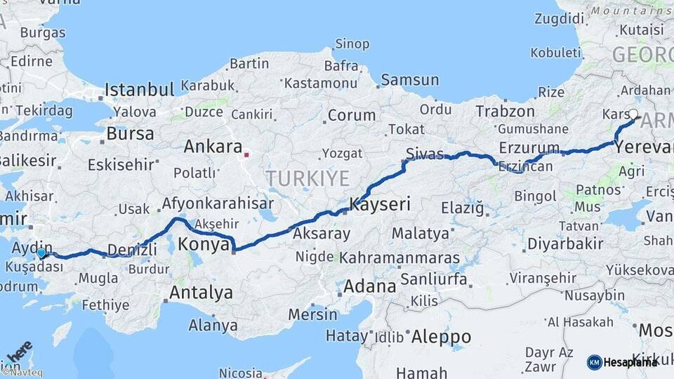 Aydın Söke Kars Arası Kaç Km - Yol Haritası