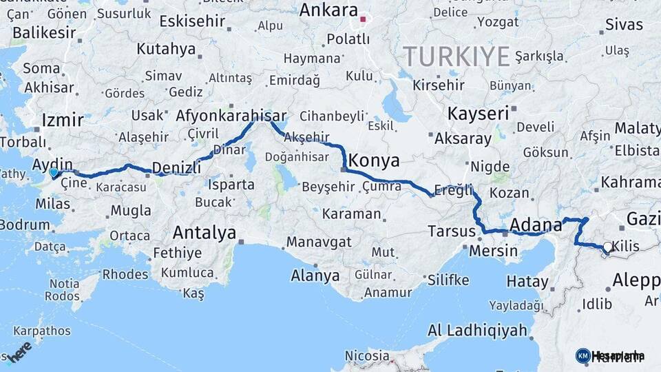 Aydın Söke Kilis Arası Kaç Km - Yol Haritası