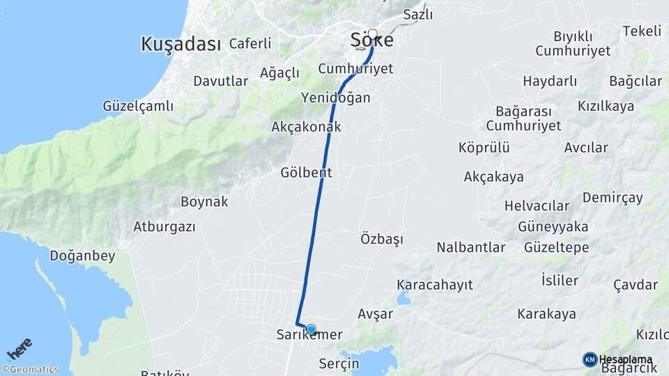 Aydın Söke Sarıkemer Söke Arası Kaç Km - Yol Haritası