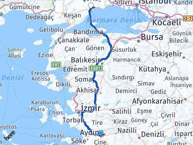 Aydın Süleymanpaşa Tekirdağ Arası Kaç Km - Yol Haritası